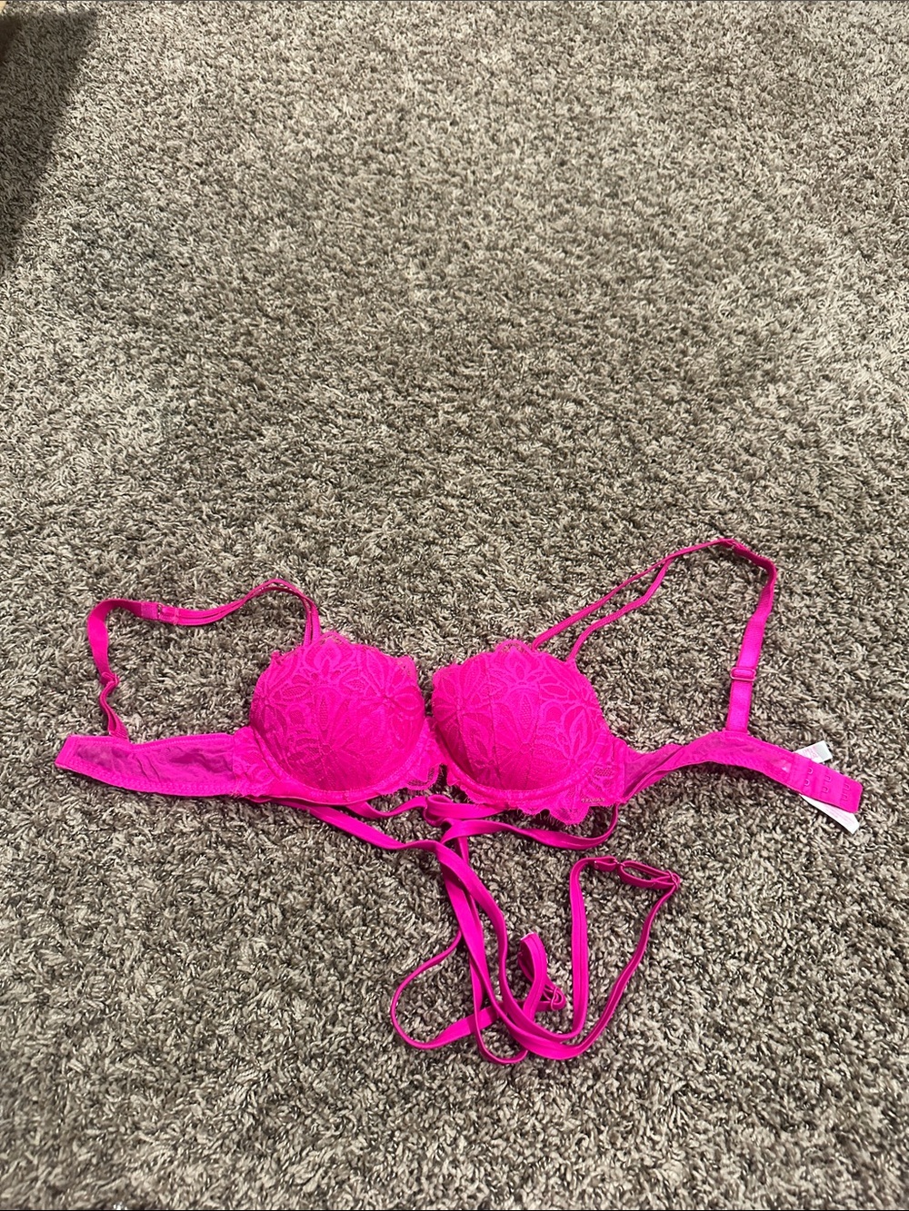 PINK Victoria's Secret Hot Pink Lace Push-Up Bra